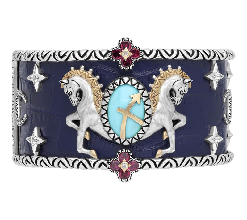 Barbara Bixby Sterling & 18K Gemstone Leather Zodiac Cuff — View 30