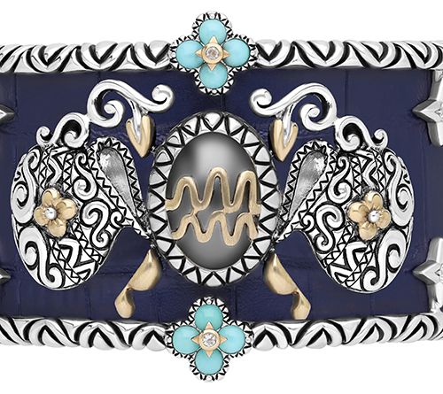 Barbara Bixby Sterling & 18K Gemstone Leather Zodiac Cuff — View 2