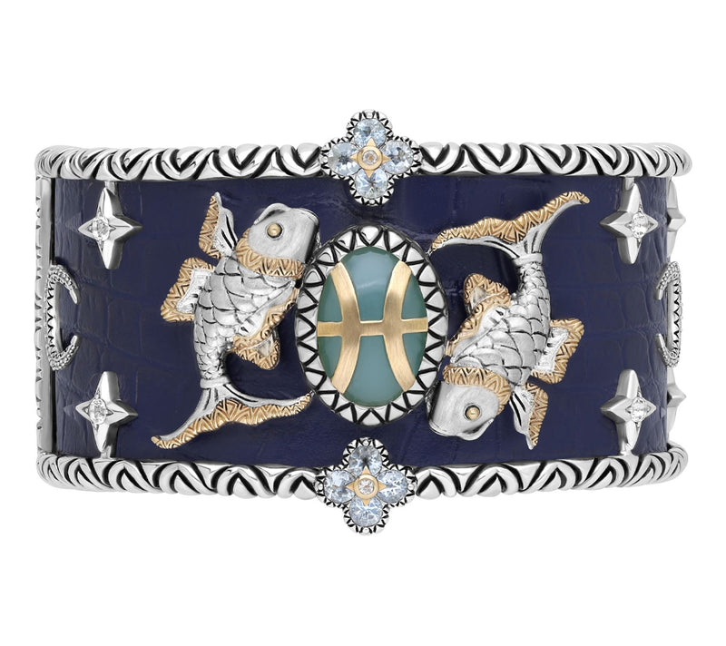 Barbara Bixby Sterling & 18K Gemstone Leather Zodiac Cuff — View 32