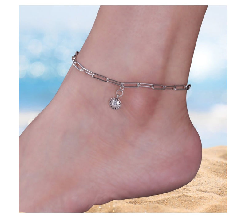 Goddaughters Sterling Silver Moonstone Sun Ankle Bracelet — View 5