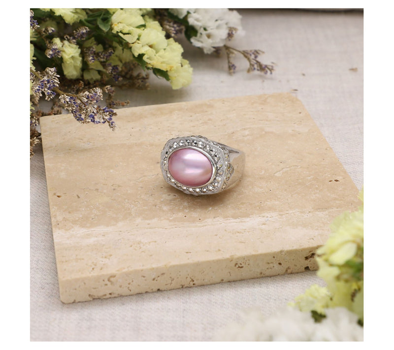 Dallas Prince Sterling Mabe Pearl Chrome Marcasite Ring — View 2