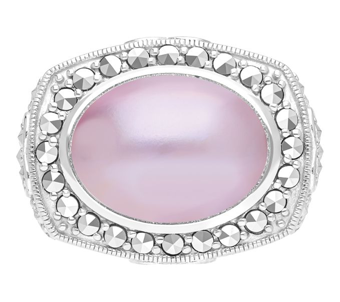 Dallas Prince Sterling Mabe Pearl Chrome Marcasite Ring — Main view