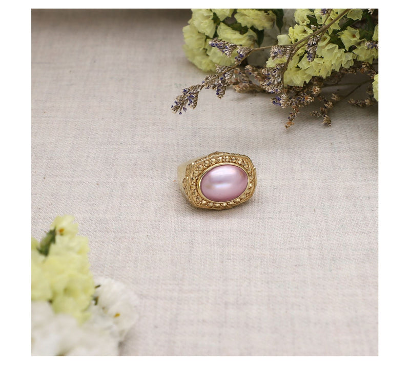 Dallas Prince 14K Clad Mabe Pearl Chrome Marcasite Ring — View 2