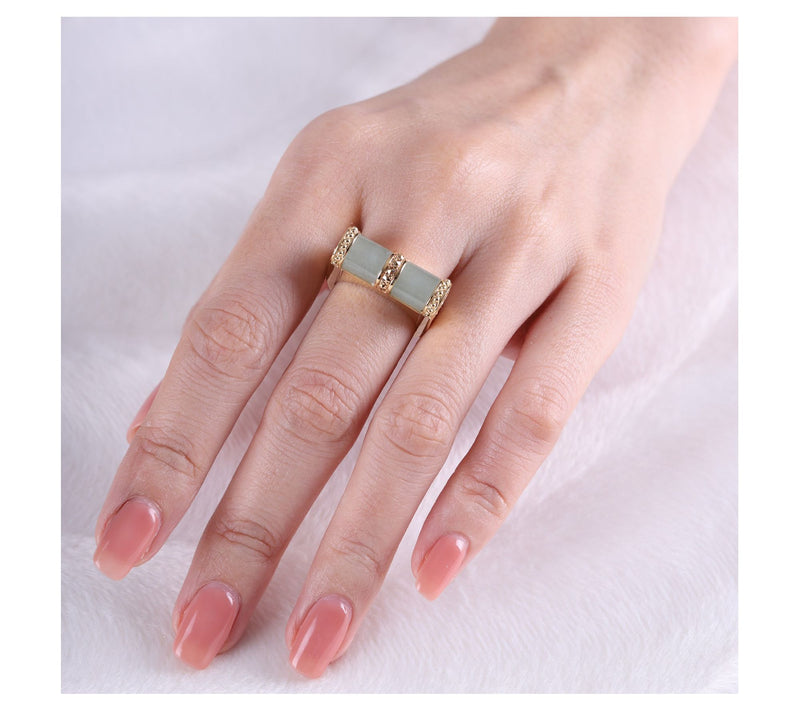 Dallas Prince 14K Gold Clad Jadeite & MarcasiteVine Ring — View 4