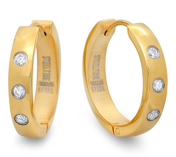 Steel By Design Cubic Zirconia Huggie Hoop Earrings — View 4