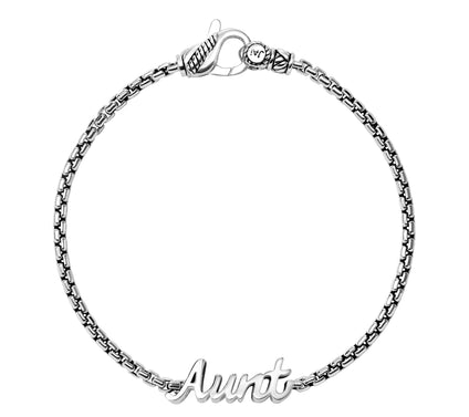 JAI Sterling Silver Aunt Script Box Chain Bracelet