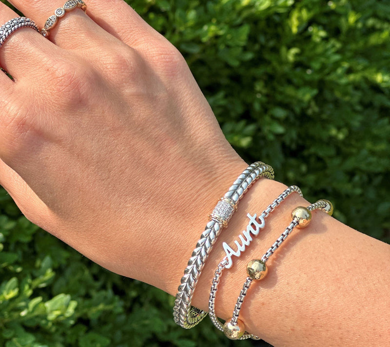 JAI Sterling Silver Aunt Script Box Chain Bracelet — View 3