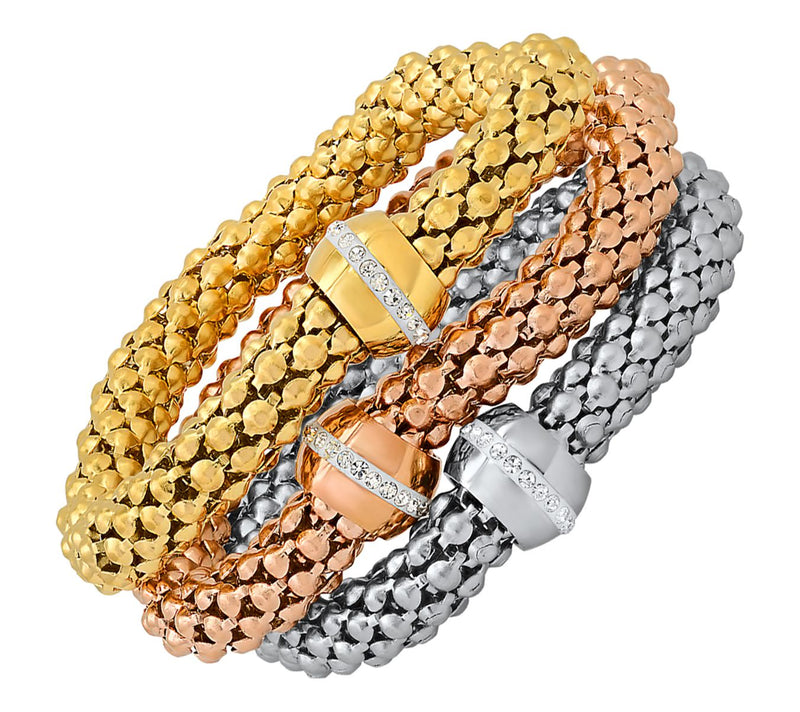 Steel By Design Tri-Tone Cubic Zirconia Mesh Bracelet Set — View 4
