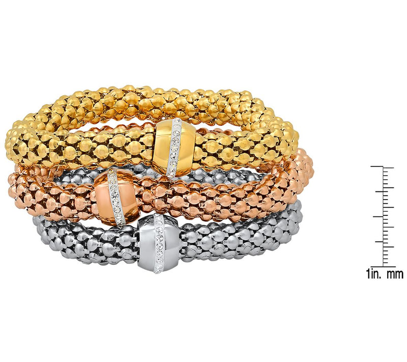 Steel By Design Tri-Tone Cubic Zirconia Mesh Bracelet Set — View 5