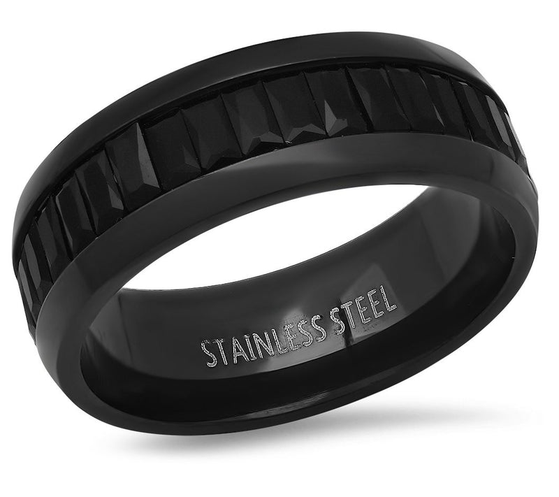 Steel By Design Men's Black Cubic Zirconia IP Band Ring — Main view
