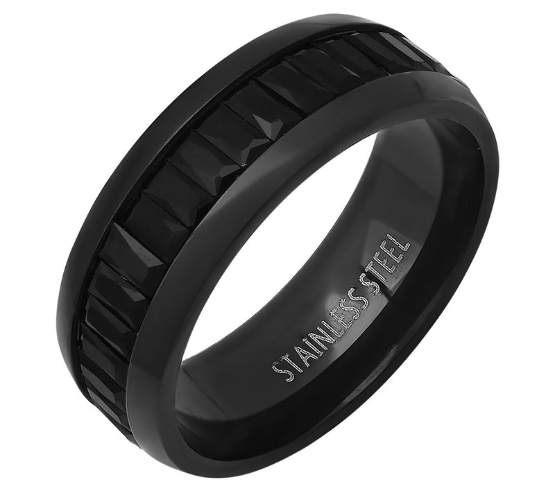 Steel By Design Men's Black Cubic Zirconia IP Band Ring — View 2