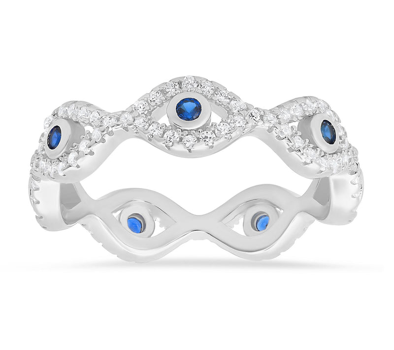 Sterling Silver Cubic Zirconia Evil Eye Eternity Band Ring — View 5