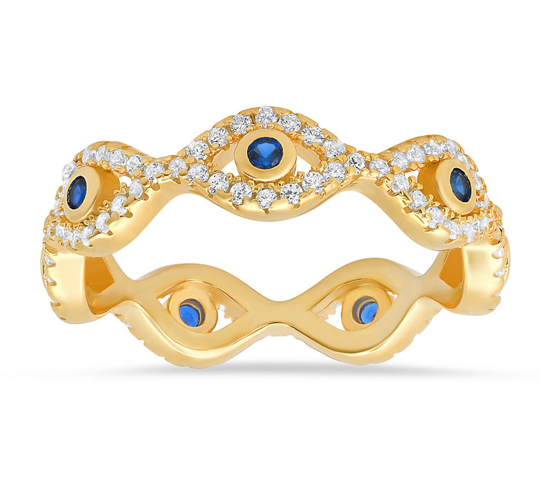 Sterling Silver Cubic Zirconia Evil Eye Eternity Band Ring — View 6