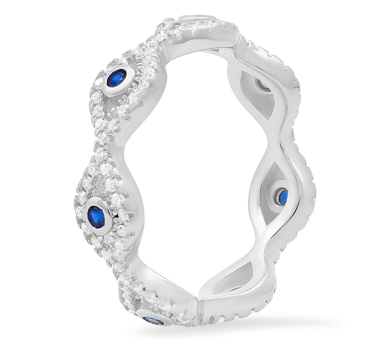 Sterling Silver Cubic Zirconia Evil Eye Eternity Band Ring — View 2
