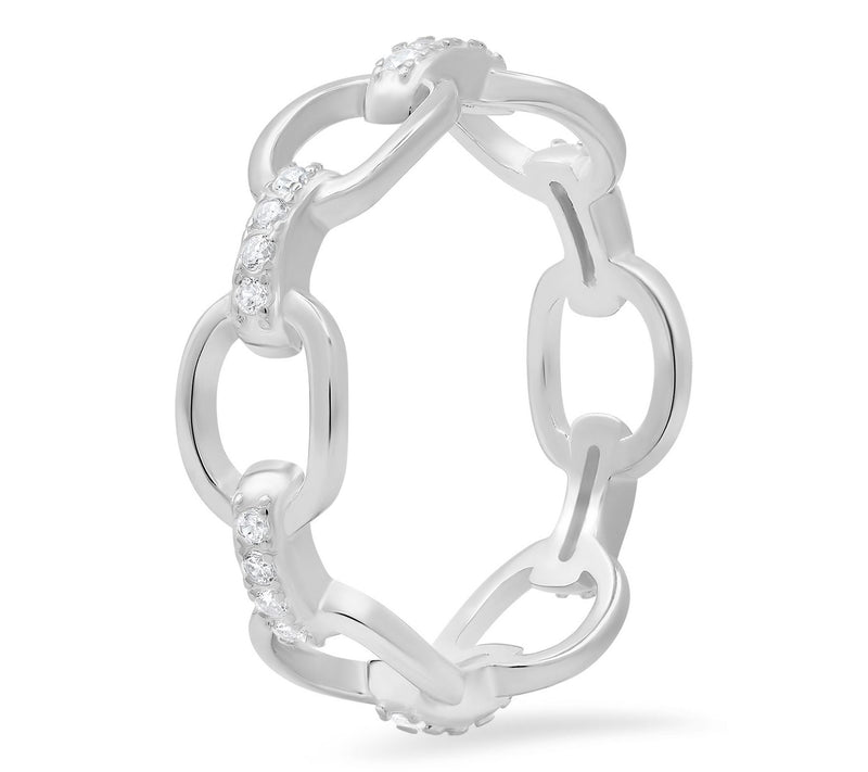 Sterling Silver Pave Cubic Zirconia Paperclip Band Ring — View 2