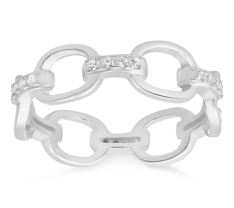 Sterling Silver Pave Cubic Zirconia Paperclip Band Ring — View 5