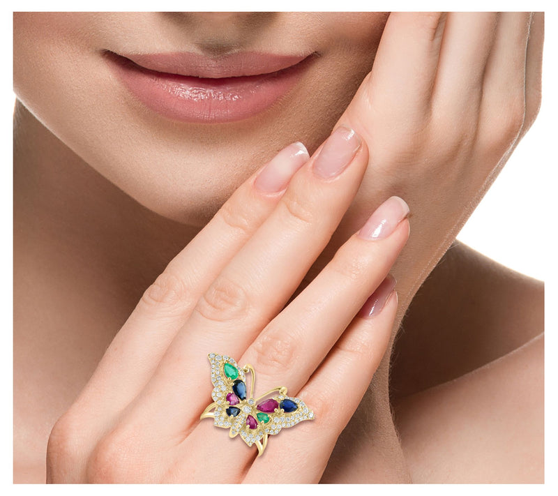 Effy Diamond & Precious Gemstone Butterfly Ring14K Gold — View 6