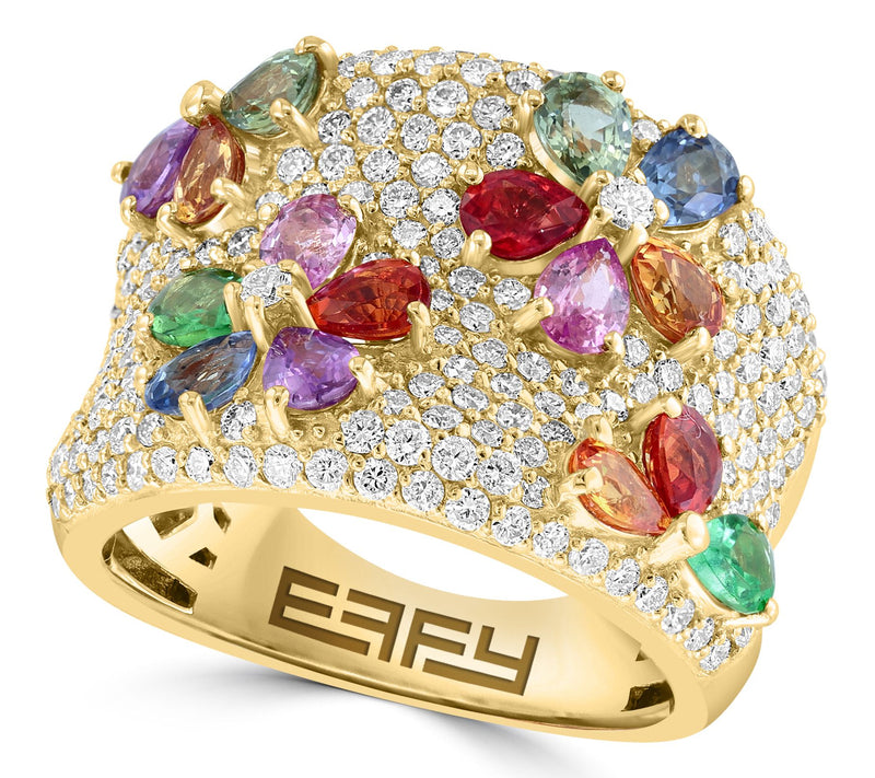 Effy Diamond & Multi-Gemstone Floral Ring, 14K Gold — Main view