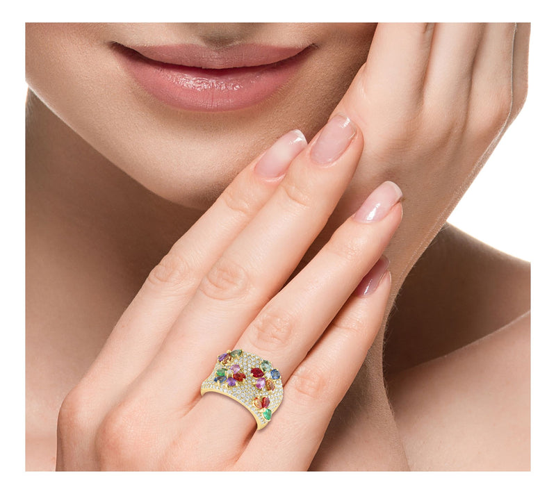 Effy Diamond & Multi-Gemstone Floral Ring, 14K Gold — View 4