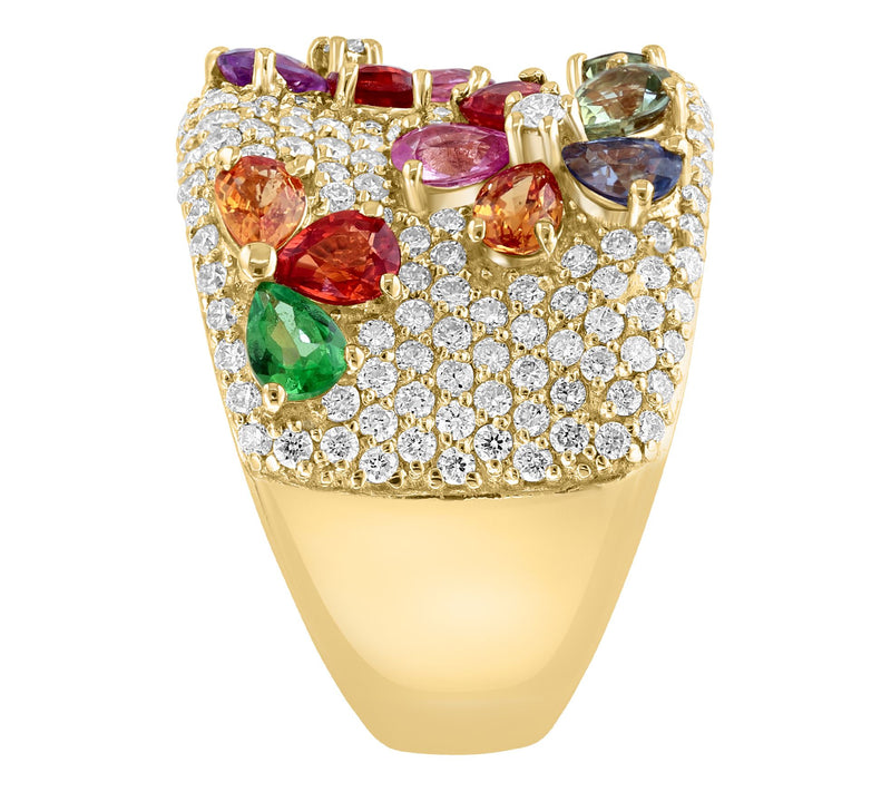 Effy Diamond & Multi-Gemstone Floral Ring, 14K Gold — View 3