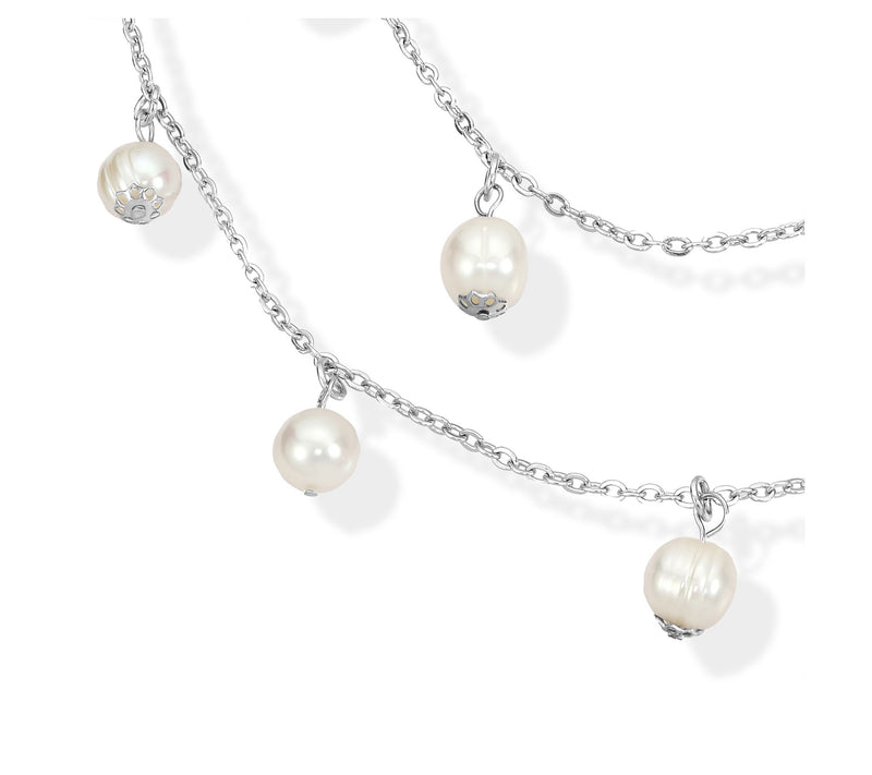 Steel by Design Layered Cultured Pearl StationNecklace — View 2