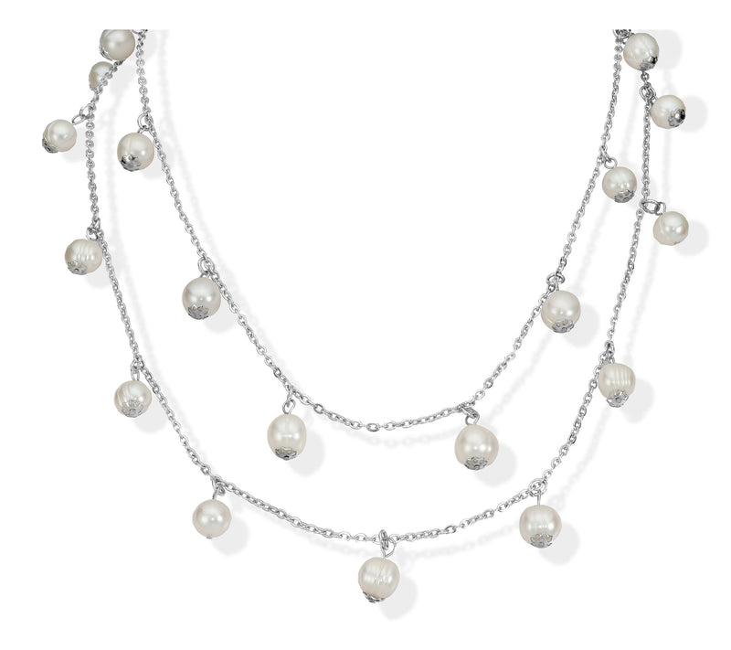 Steel by Design Layered Cultured Pearl StationNecklace — Main view