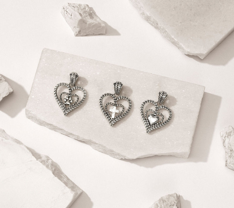 JAI Sterling Silver Symbols of Love Double Heart Enhancer, 9.2g — View 4