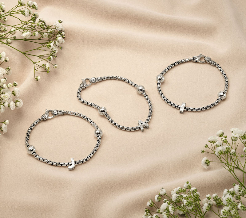 JAI Sterling Silver Initial & Bead 3.7mm Box Chain Bracelet, 11.8g — View 29