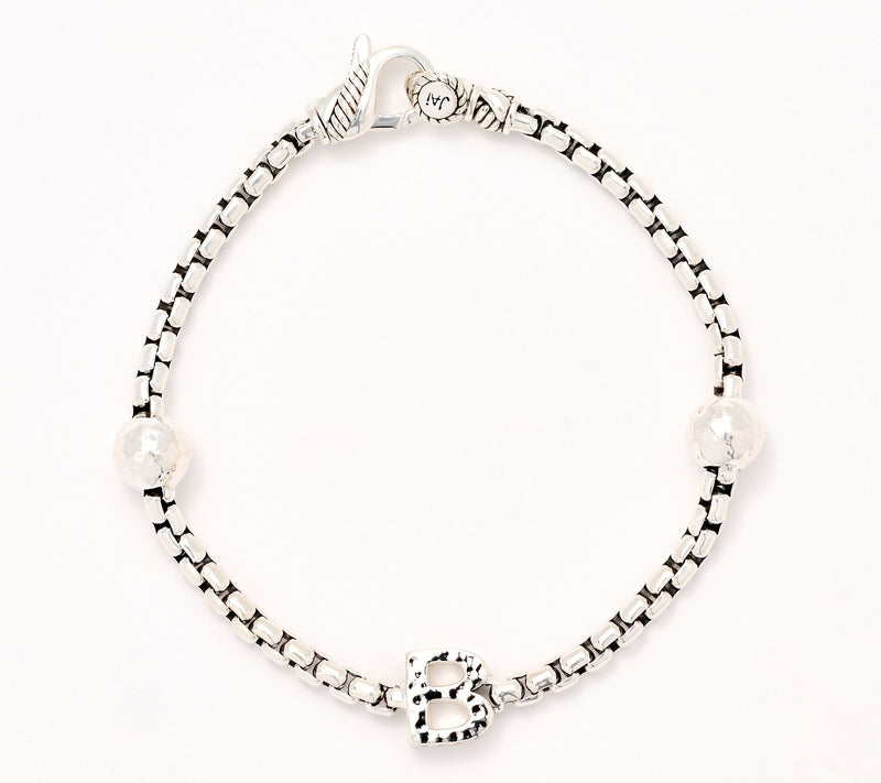 JAI Sterling Silver Initial & Bead 3.7mm Box Chain Bracelet, 11.8g — View 34