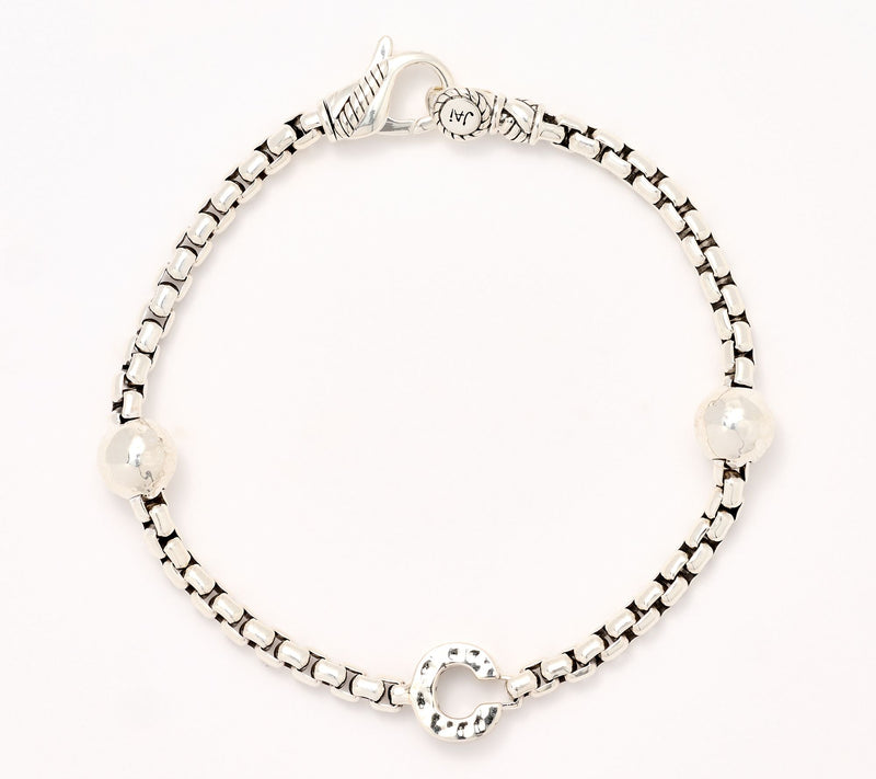 JAI Sterling Silver Initial & Bead 3.7mm Box Chain Bracelet, 11.8g — View 35