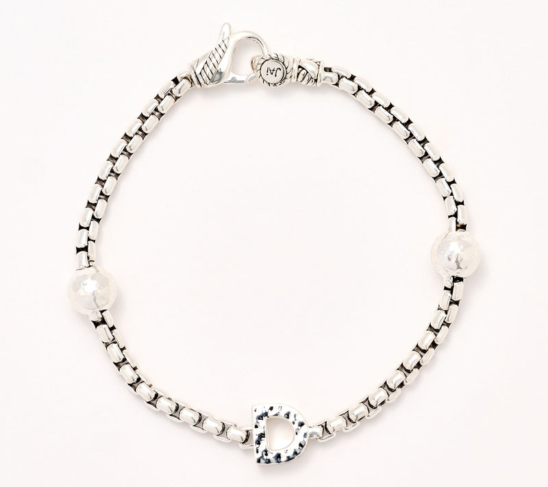 JAI Sterling Silver Initial & Bead 3.7mm Box Chain Bracelet, 11.8g — View 36