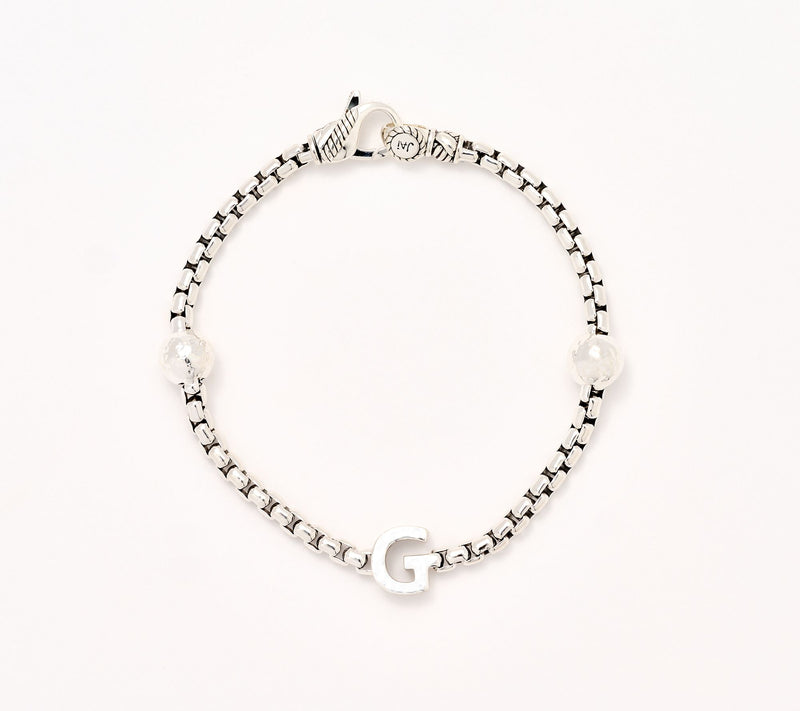 JAI Sterling Silver Initial & Bead 3.7mm Box Chain Bracelet, 11.8g — View 39