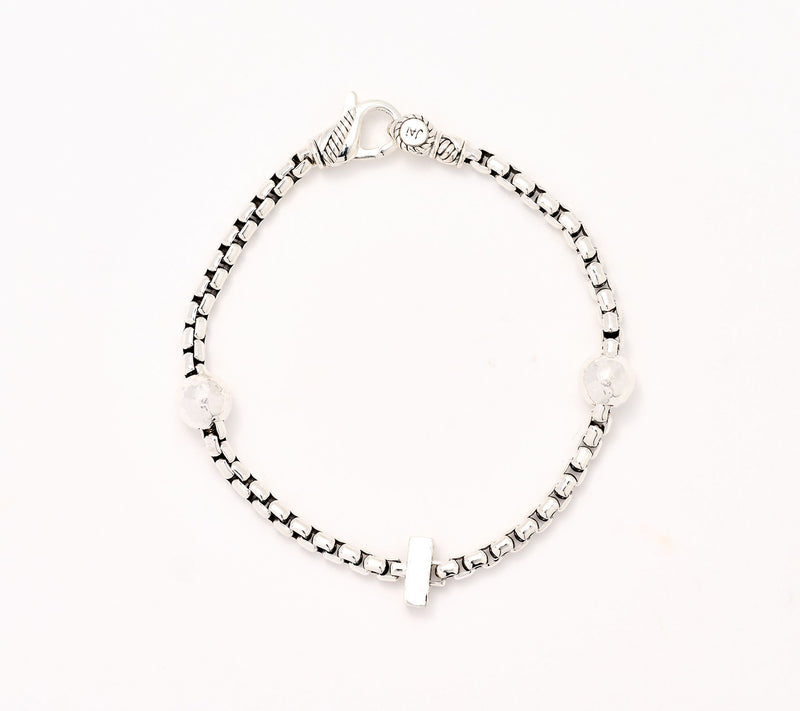JAI Sterling Silver Initial & Bead 3.7mm Box Chain Bracelet, 11.8g — View 41