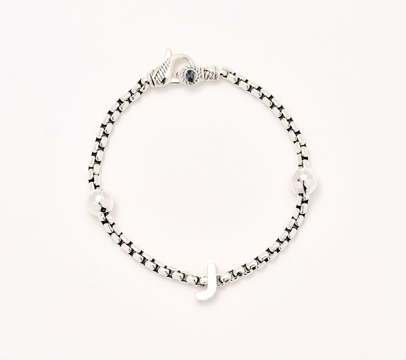 JAI Sterling Silver Initial & Bead 3.7mm Box Chain Bracelet, 11.8g — View 42