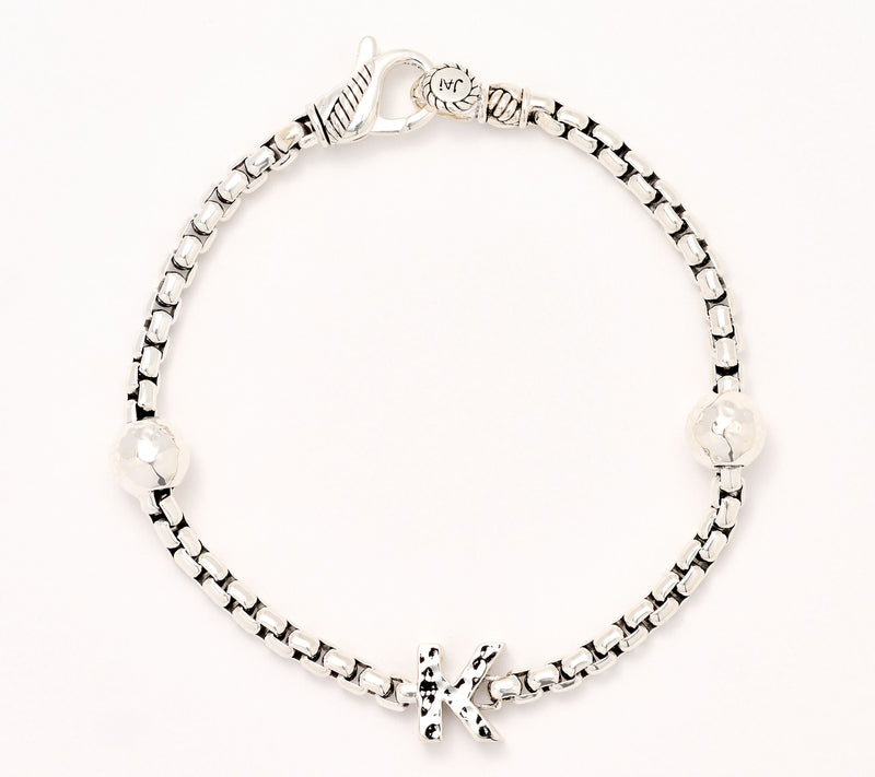 JAI Sterling Silver Initial & Bead 3.7mm Box Chain Bracelet, 11.8g — View 43