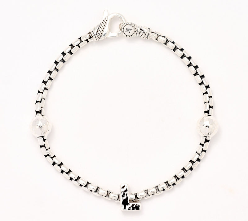 JAI Sterling Silver Initial & Bead 3.7mm Box Chain Bracelet, 11.8g — View 44