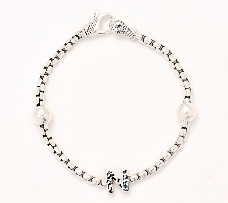 JAI Sterling Silver Initial & Bead 3.7mm Box Chain Bracelet, 11.8g — View 46
