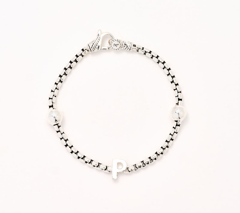 JAI Sterling Silver Initial & Bead 3.7mm Box Chain Bracelet, 11.8g — View 48