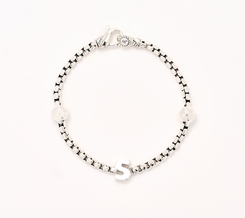 JAI Sterling Silver Initial & Bead 3.7mm Box Chain Bracelet, 11.8g — View 50