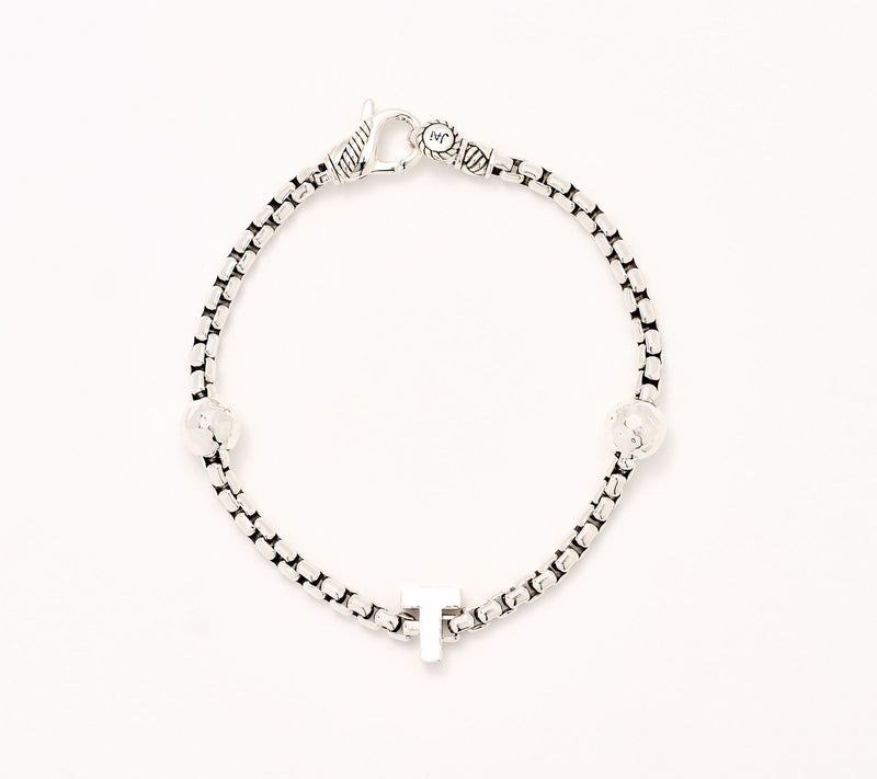 JAI Sterling Silver Initial & Bead 3.7mm Box Chain Bracelet, 11.8g — View 51