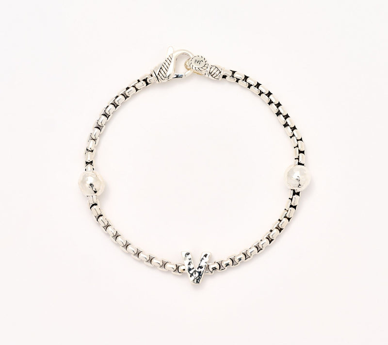 JAI Sterling Silver Initial & Bead 3.7mm Box Chain Bracelet, 11.8g — View 53
