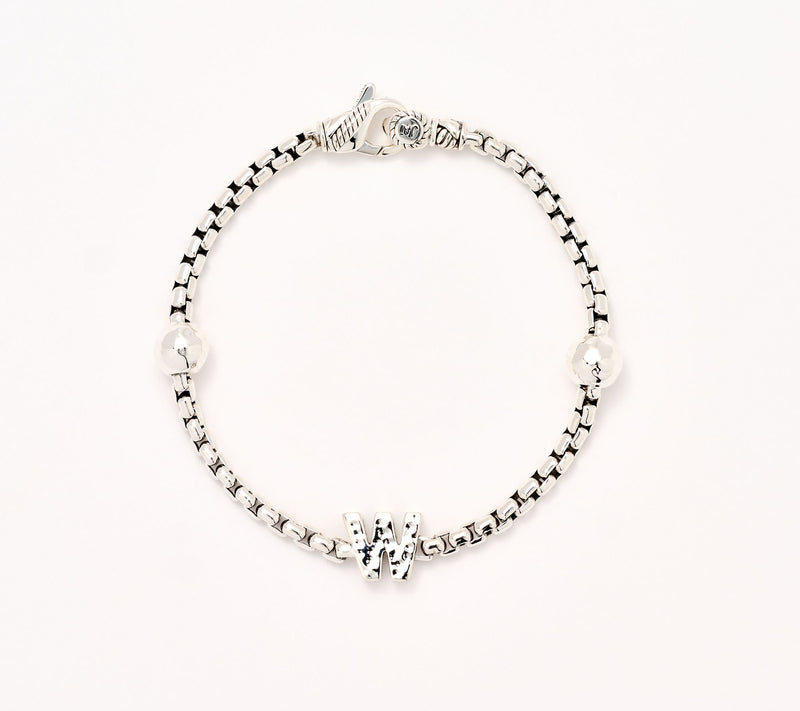 JAI Sterling Silver Initial & Bead 3.7mm Box Chain Bracelet, 11.8g — View 54