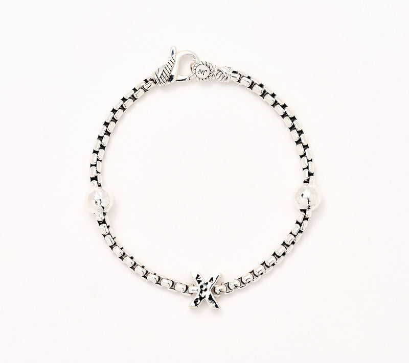 JAI Sterling Silver Initial & Bead 3.7mm Box Chain Bracelet, 11.8g — View 55