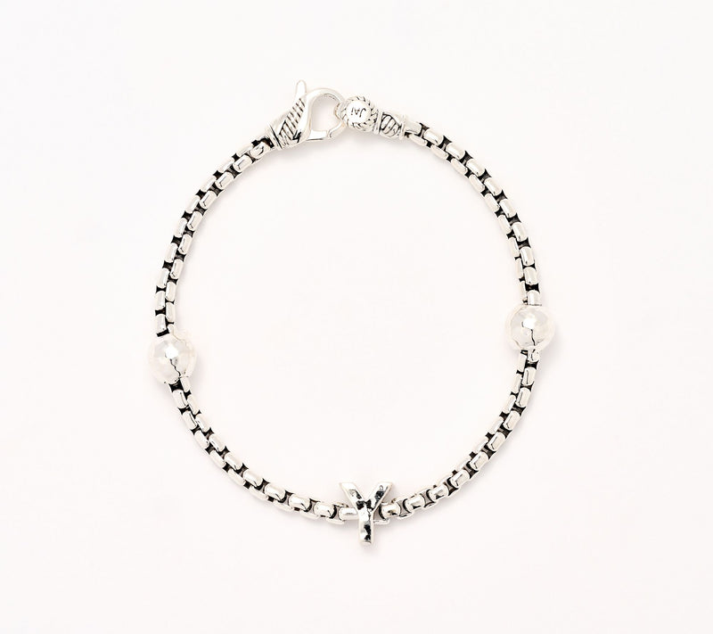 JAI Sterling Silver Initial & Bead 3.7mm Box Chain Bracelet, 11.8g — View 56