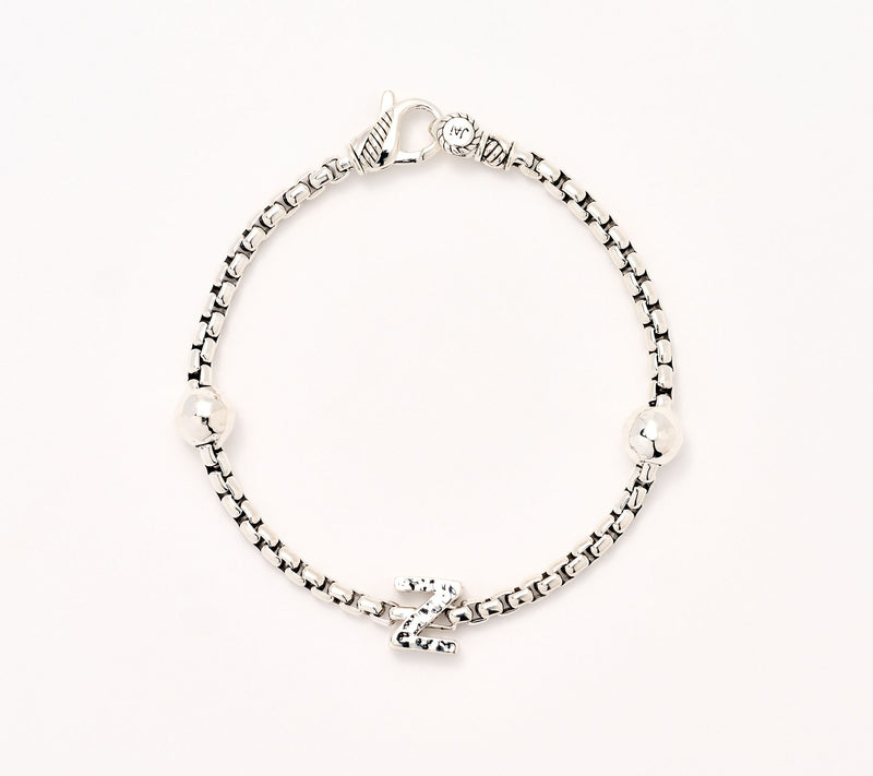 JAI Sterling Silver Initial & Bead 3.7mm Box Chain Bracelet, 11.8g — View 57
