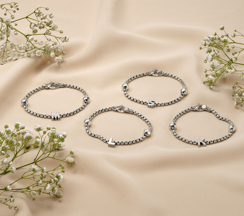 JAI Sterling Silver Initial & Bead 3.7mm Box Chain Bracelet, 11.8g — View 31