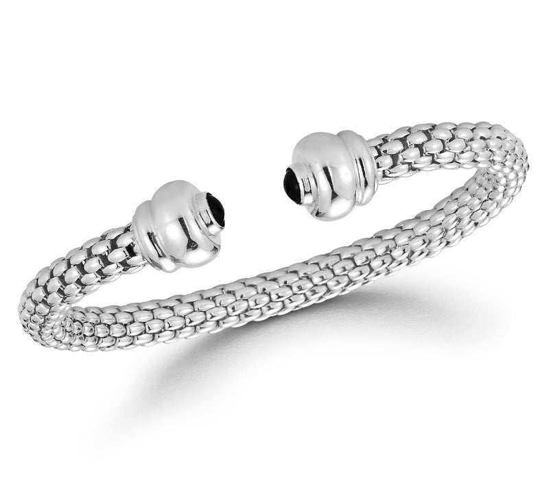 Italian Silver Green Accent Popcorn Link Cuff,Sterling — View 2