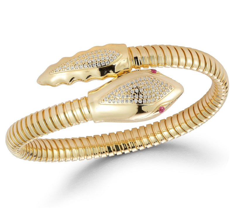 Italian Silver Ribbed Pave Snake Bangle, Sterling — View 8