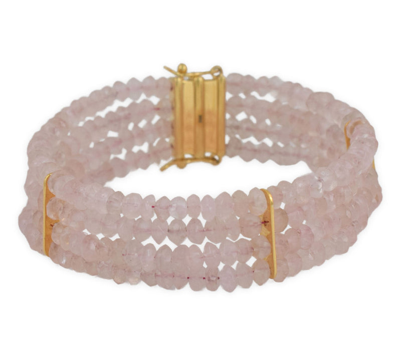 14K Gold Plated Rose Quartz Beaded Bracelet — Main view