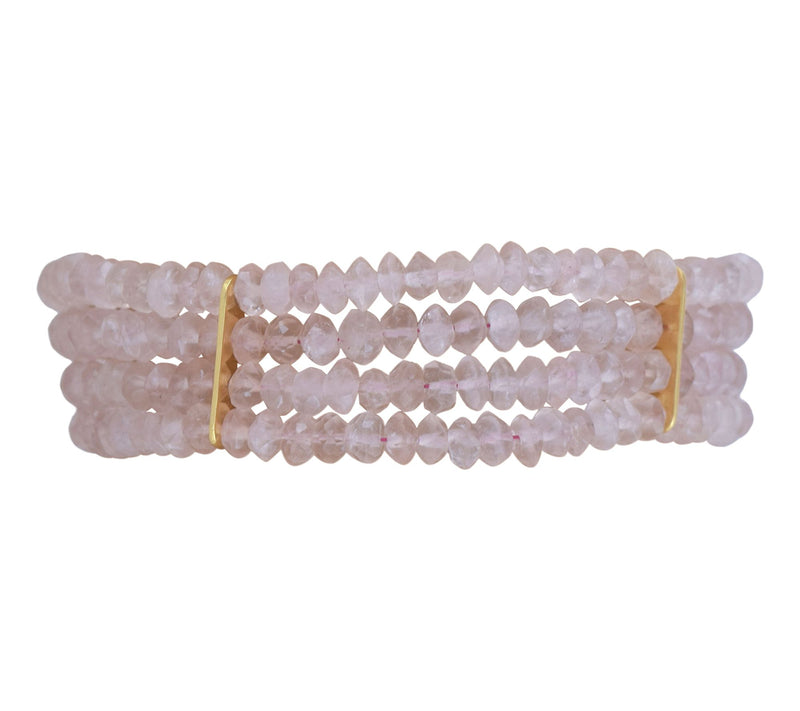 14K Gold Plated Rose Quartz Beaded Bracelet — View 5